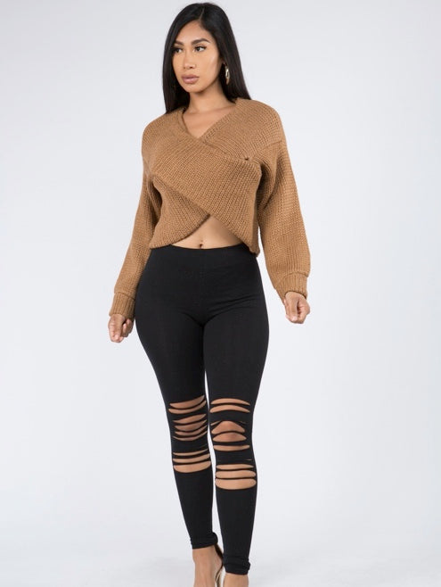 "MICHELLE" V- Neck Sweater in Camel