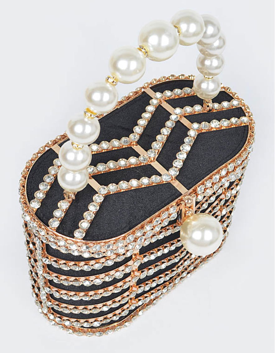 Pearl Handbag with Rhinestones