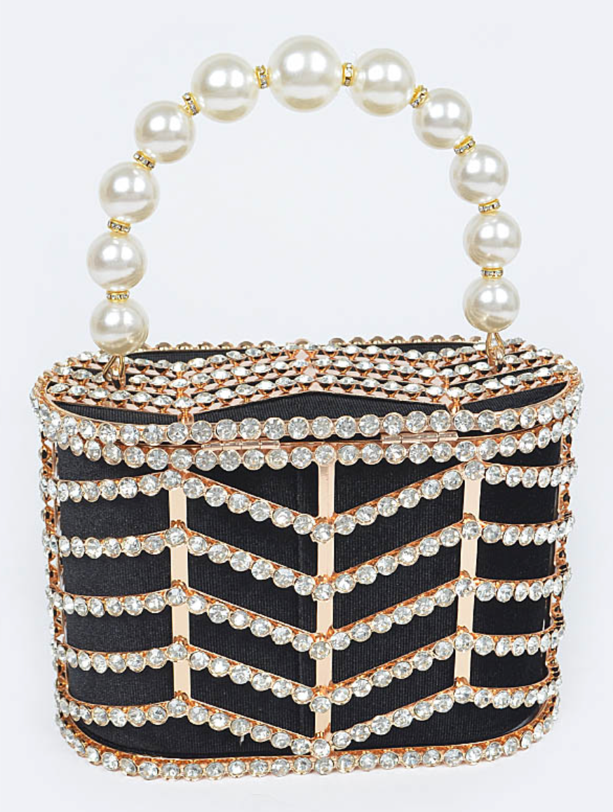 Pearl Handbag with Rhinestones